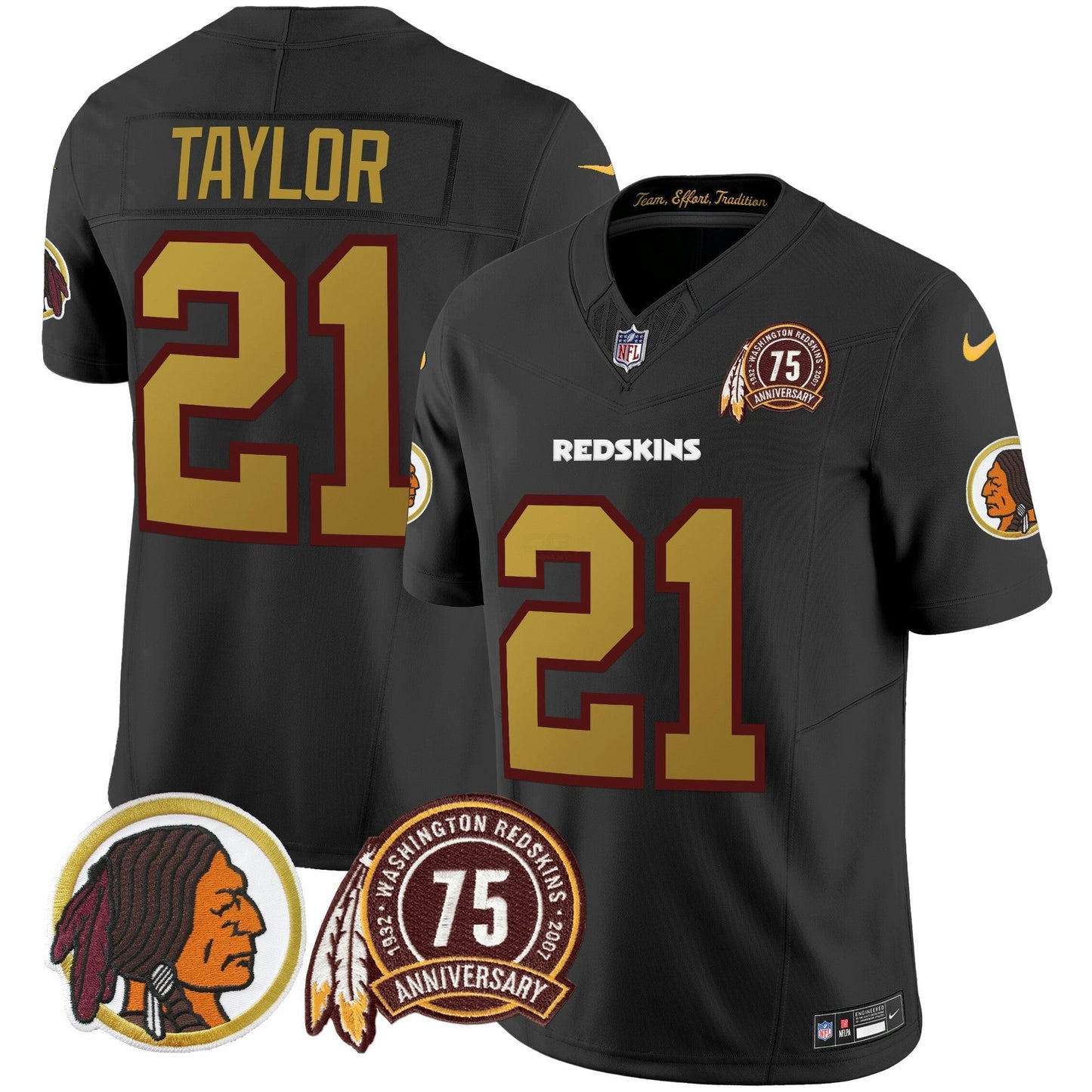 Camisa NFL Washington Commanders Men’s Washington Redskins 75th Patch Throwback Vapor Limited Jersey V2