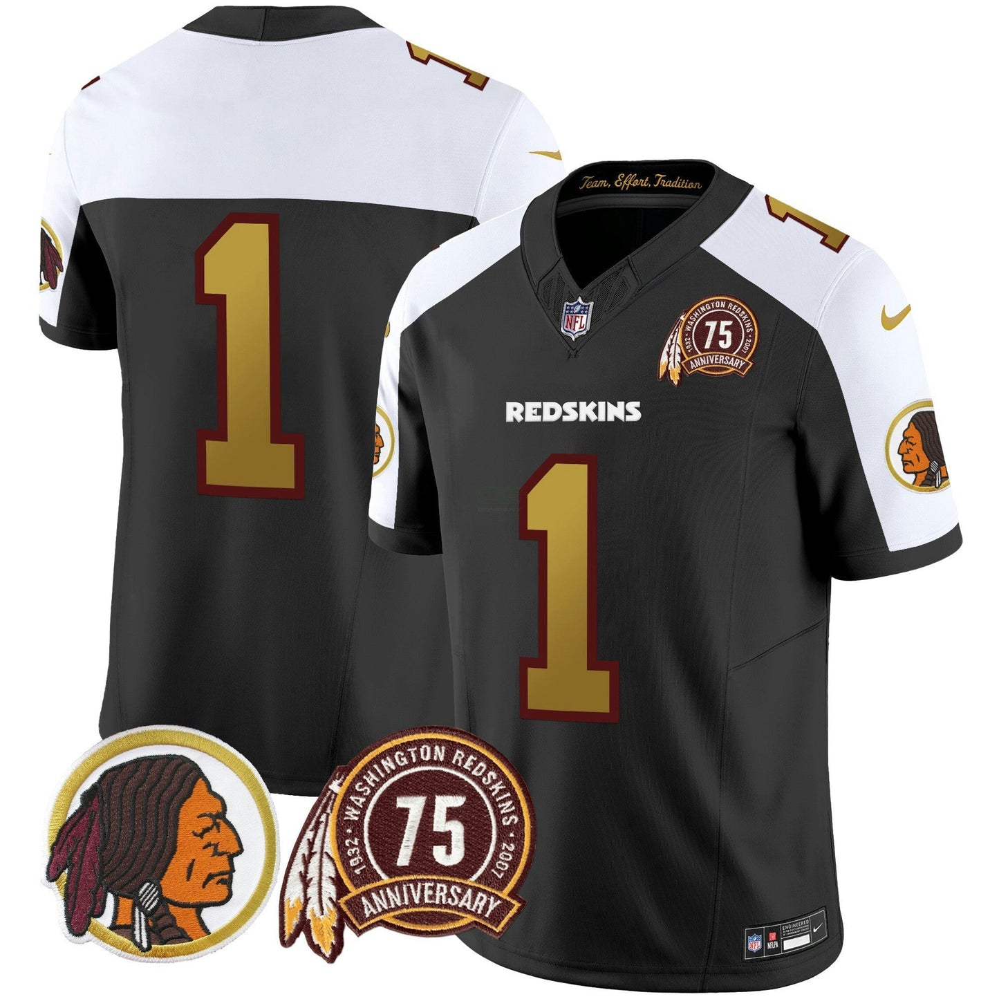 Camisa NFL Washington Commanders Men’s Washington Redskins 75th Patch Throwback Vapor Limited Jersey V2