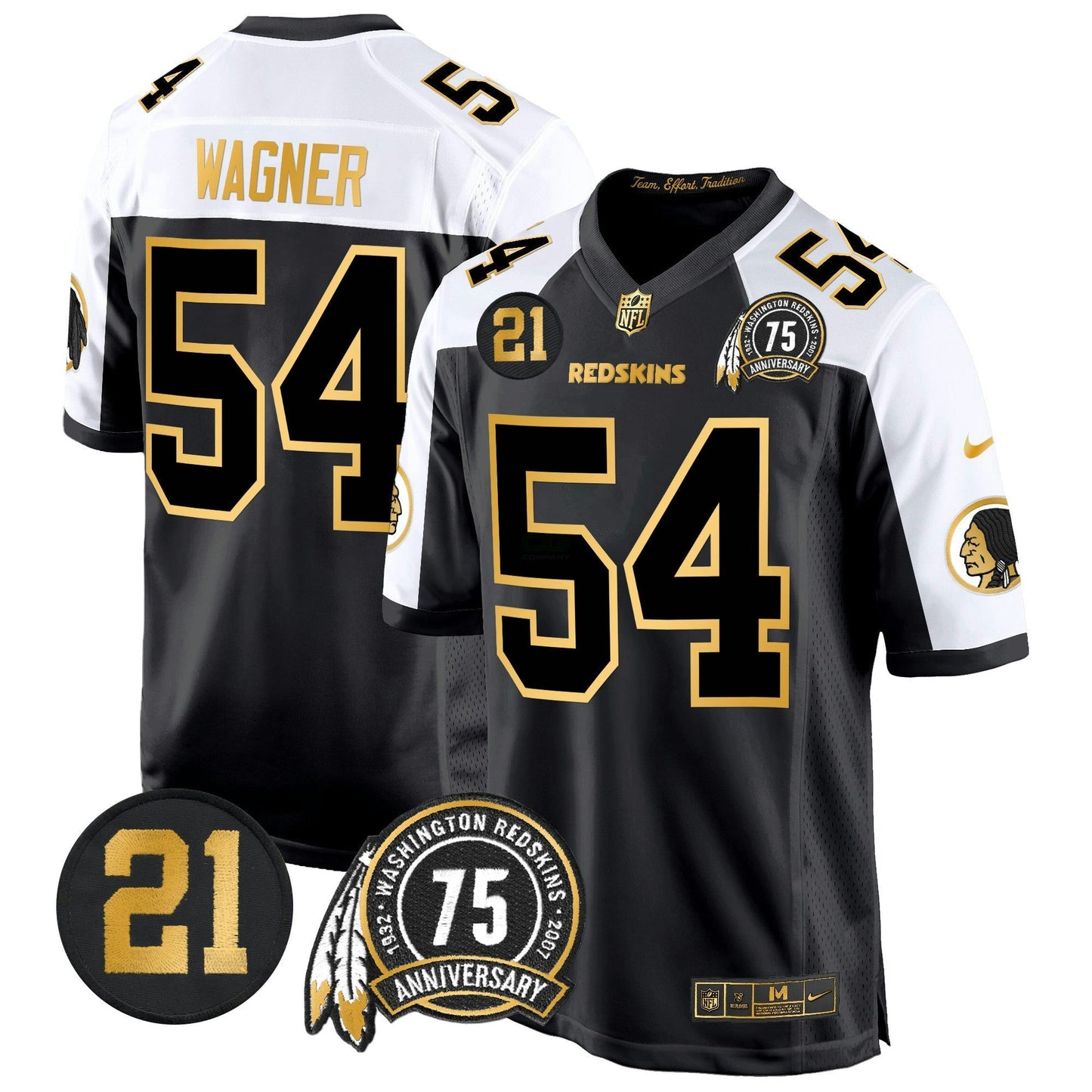 Camisa NFL Washington Commanders Men’s Washington Redskins 75th & Sean Taylor Patch Dourada Game Jersey