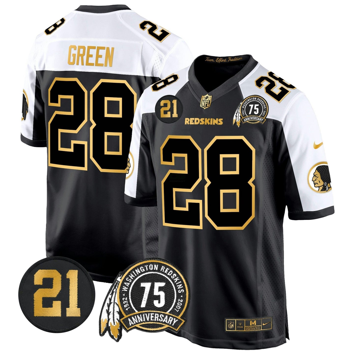 Camisa NFL Washington Commanders Men’s Washington Redskins 75th & Sean Taylor Patch Dourada Game Jersey