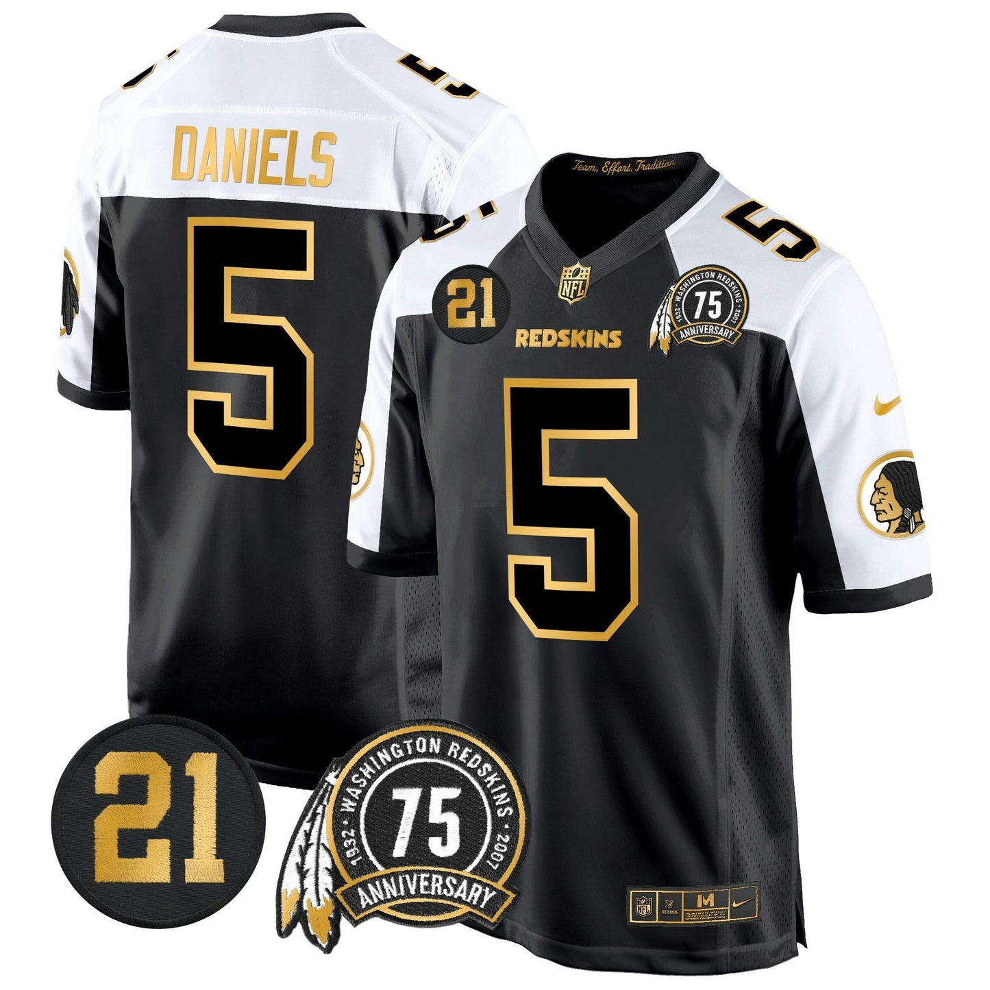 Camisa NFL Washington Commanders Men’s Washington Redskins 75th & Sean Taylor Patch Dourada Game Jersey