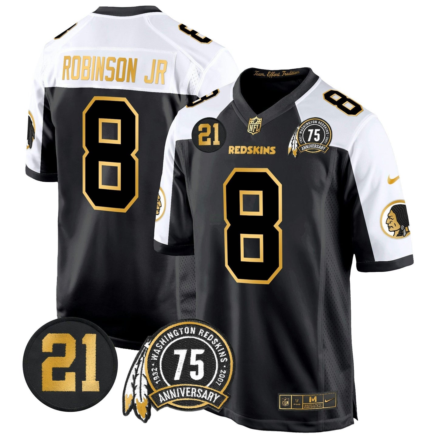 Camisa NFL Washington Commanders Men’s Washington Redskins 75th & Sean Taylor Patch Dourada Game Jersey