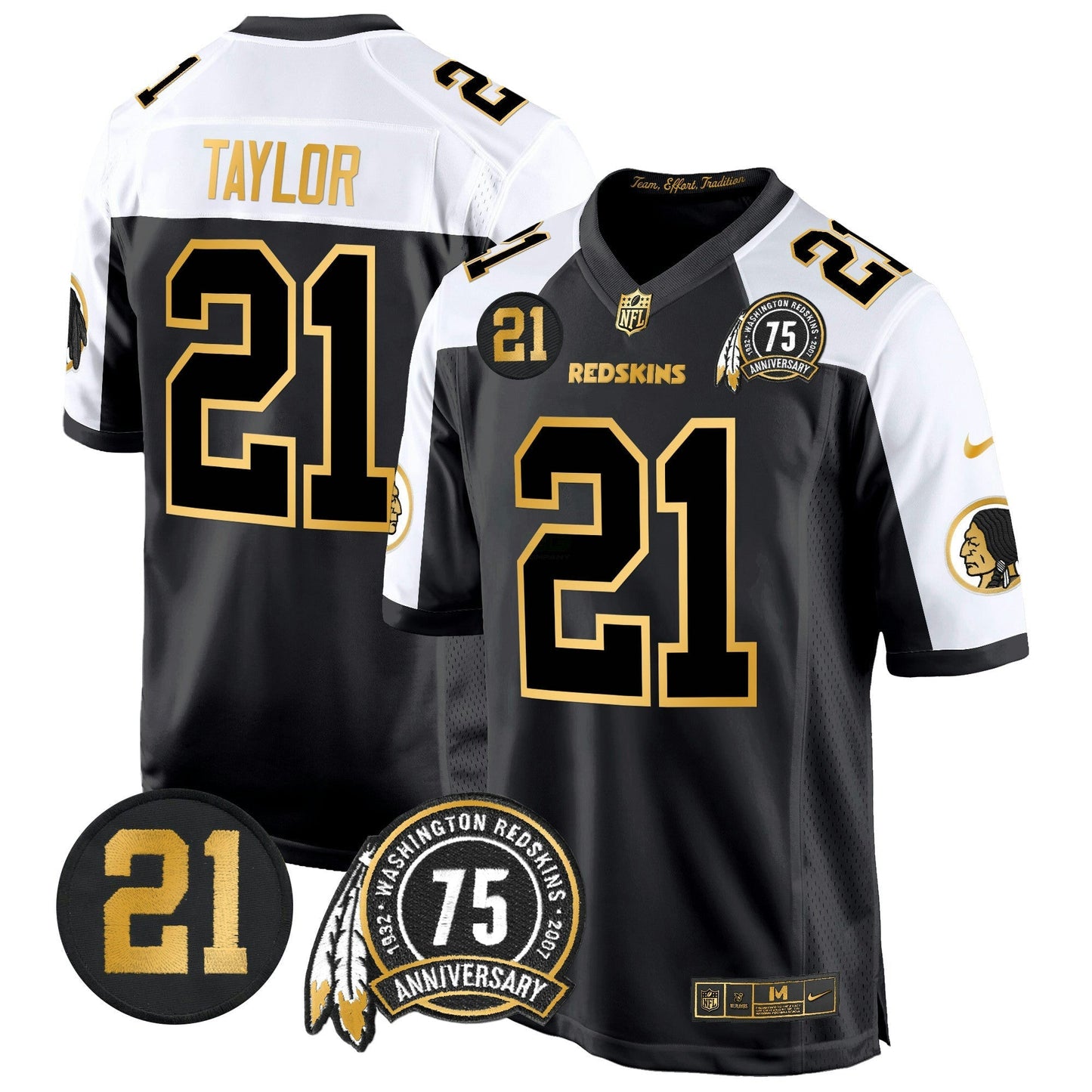 Camisa NFL Washington Commanders Men’s Washington Redskins 75th & Sean Taylor Patch Dourada Game Jersey