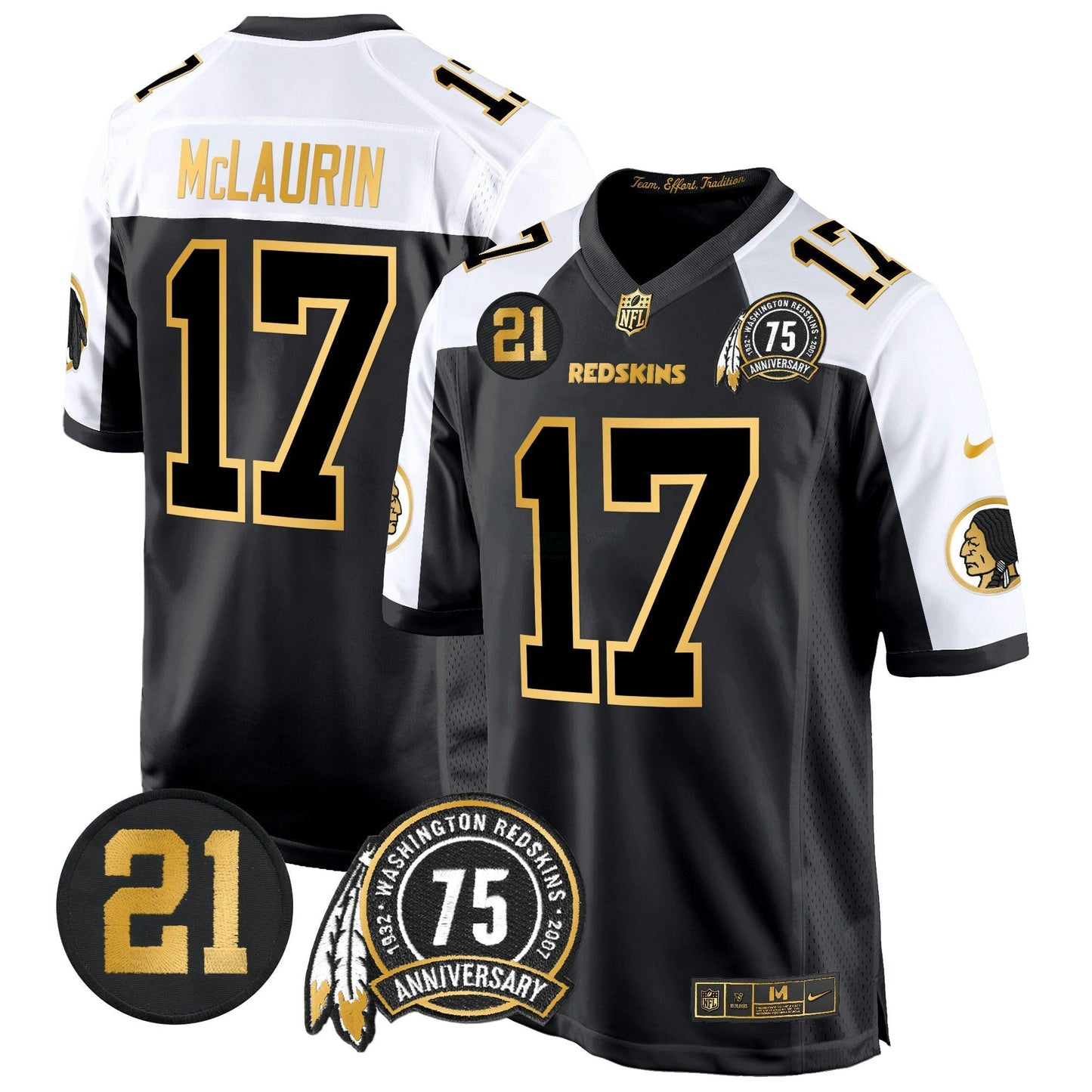 Camisa NFL Washington Commanders Men’s Washington Redskins 75th & Sean Taylor Patch Dourada Game Jersey