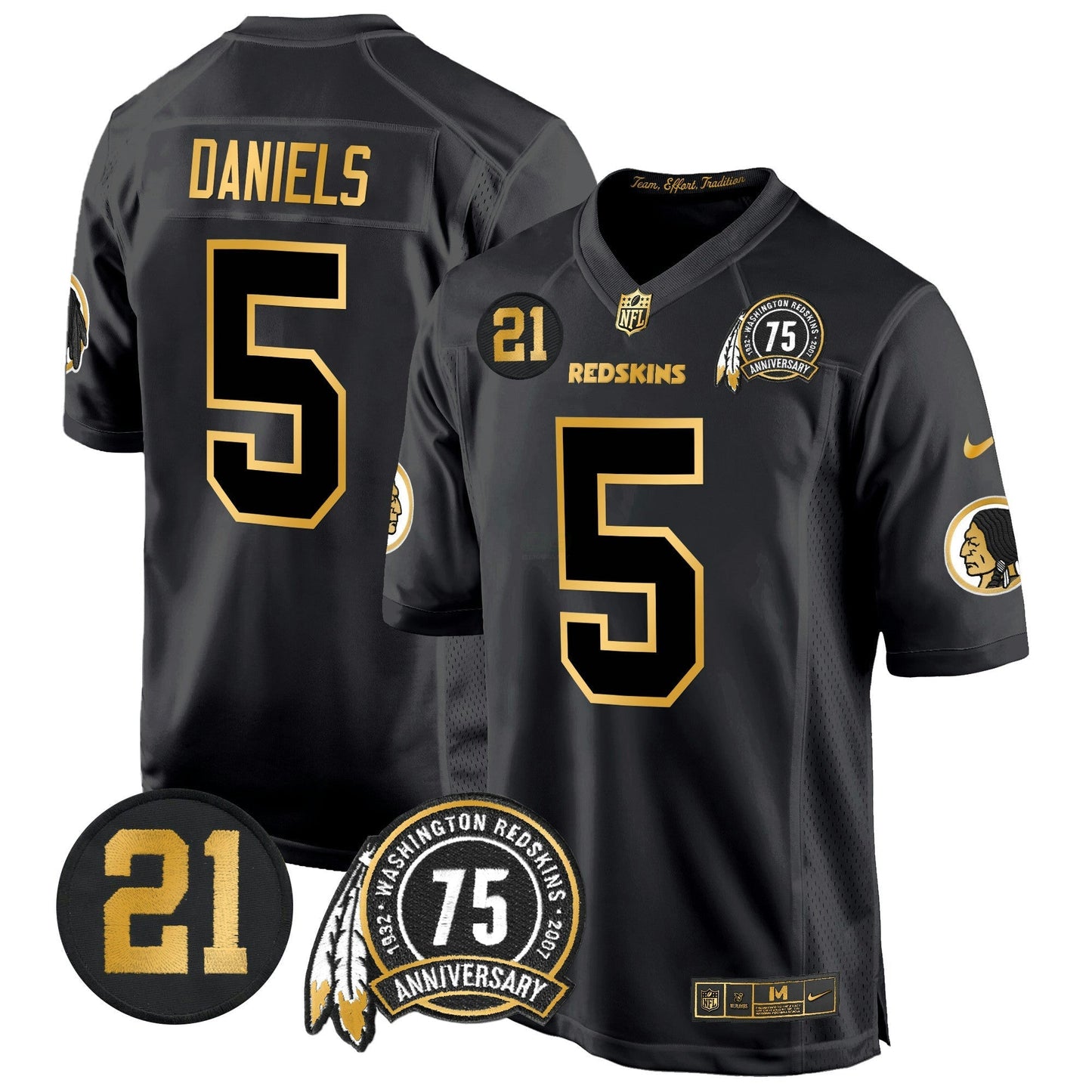 Camisa NFL Washington Commanders Men’s Washington Redskins 75th & Sean Taylor Patch Dourada Game Jersey
