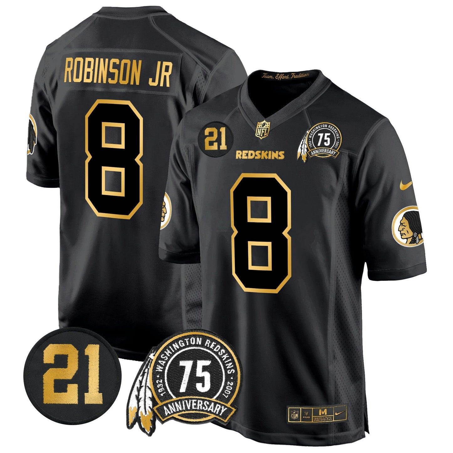 Camisa NFL Washington Commanders Men’s Washington Redskins 75th & Sean Taylor Patch Dourada Game Jersey