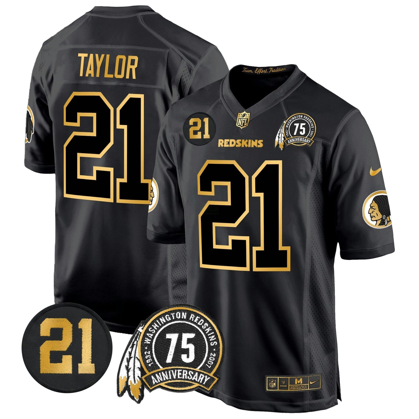 Camisa NFL Washington Commanders Men’s Washington Redskins 75th & Sean Taylor Patch Dourada Game Jersey