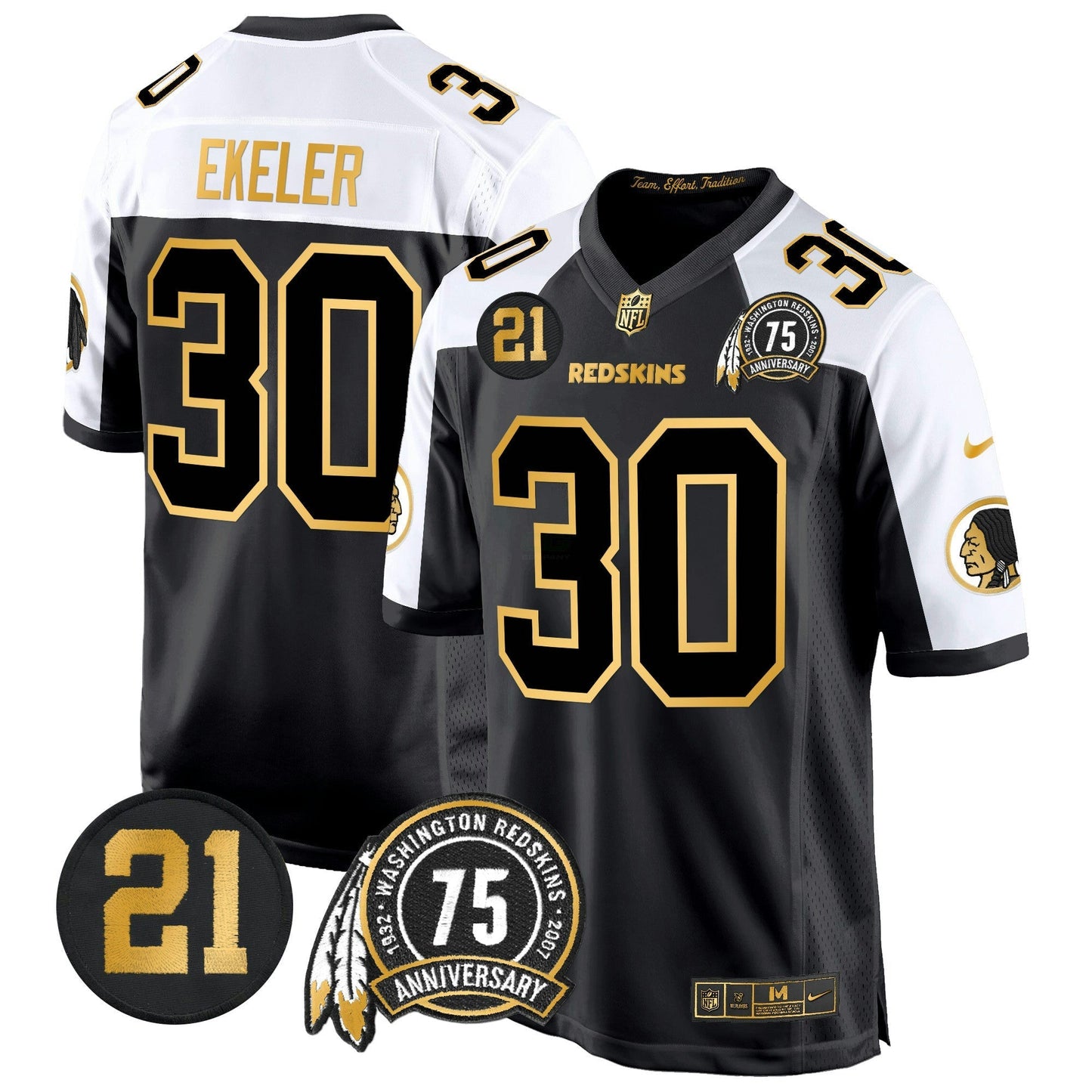 Camisa NFL Washington Commanders Men’s Washington Redskins 75th & Sean Taylor Patch Dourada Game Jersey