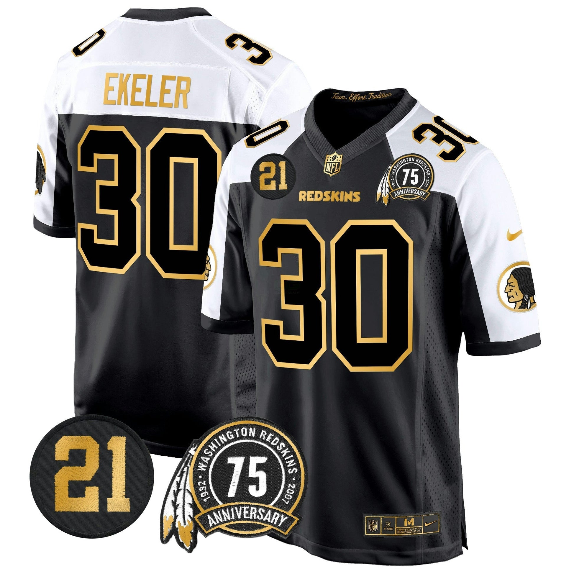 Camisa NFL Washington Commanders Men’s Washington Redskins 75th & Sean Taylor Patch Dourada Game Jersey