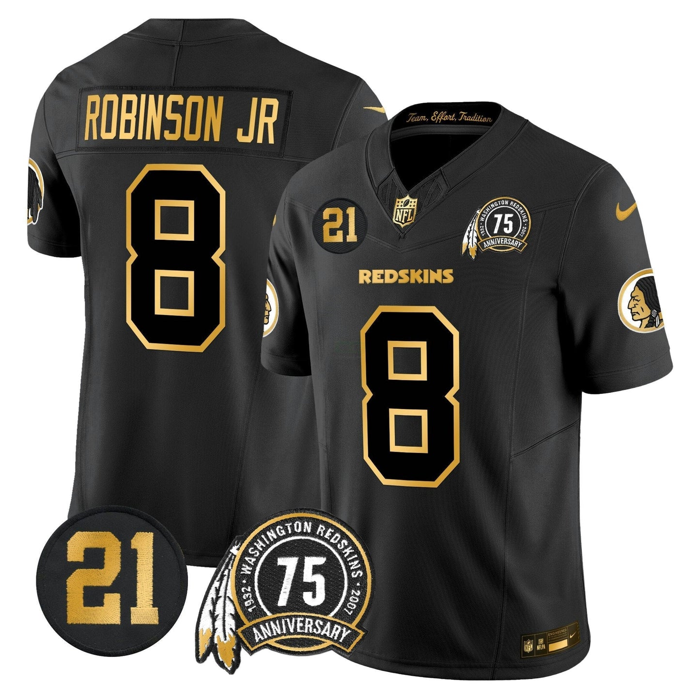 Camisa NFL Washington Commanders Men’s Washington Redskins 75th & Sean Taylor Patch Dourada Vapor Limited Jersey