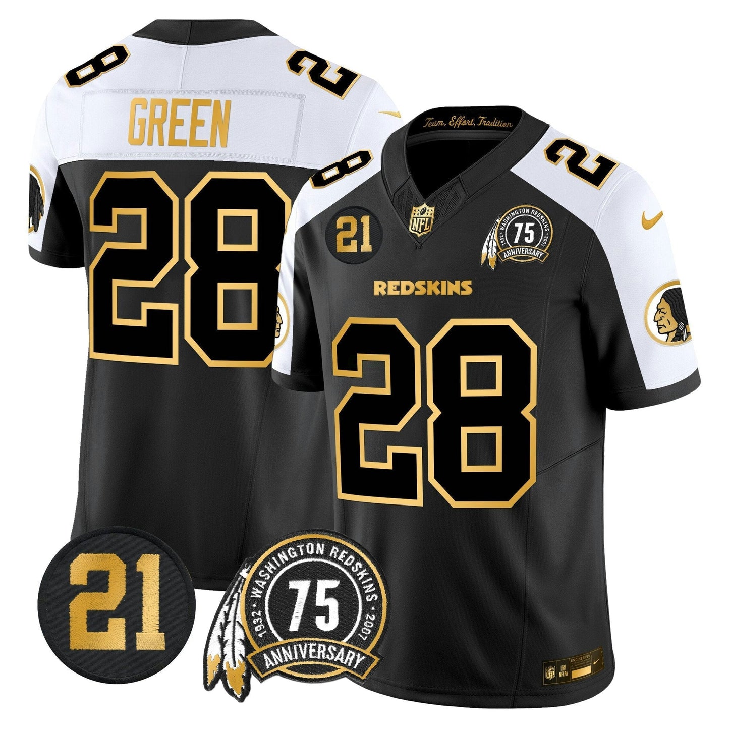 Camisa NFL Washington Commanders Men’s Washington Redskins 75th & Sean Taylor Patch Dourada Vapor Limited Jersey