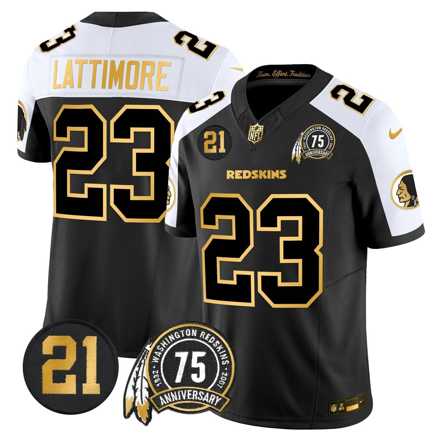 Camisa NFL Washington Commanders Men’s Washington Redskins 75th & Sean Taylor Patch Dourada Vapor Limited Jersey