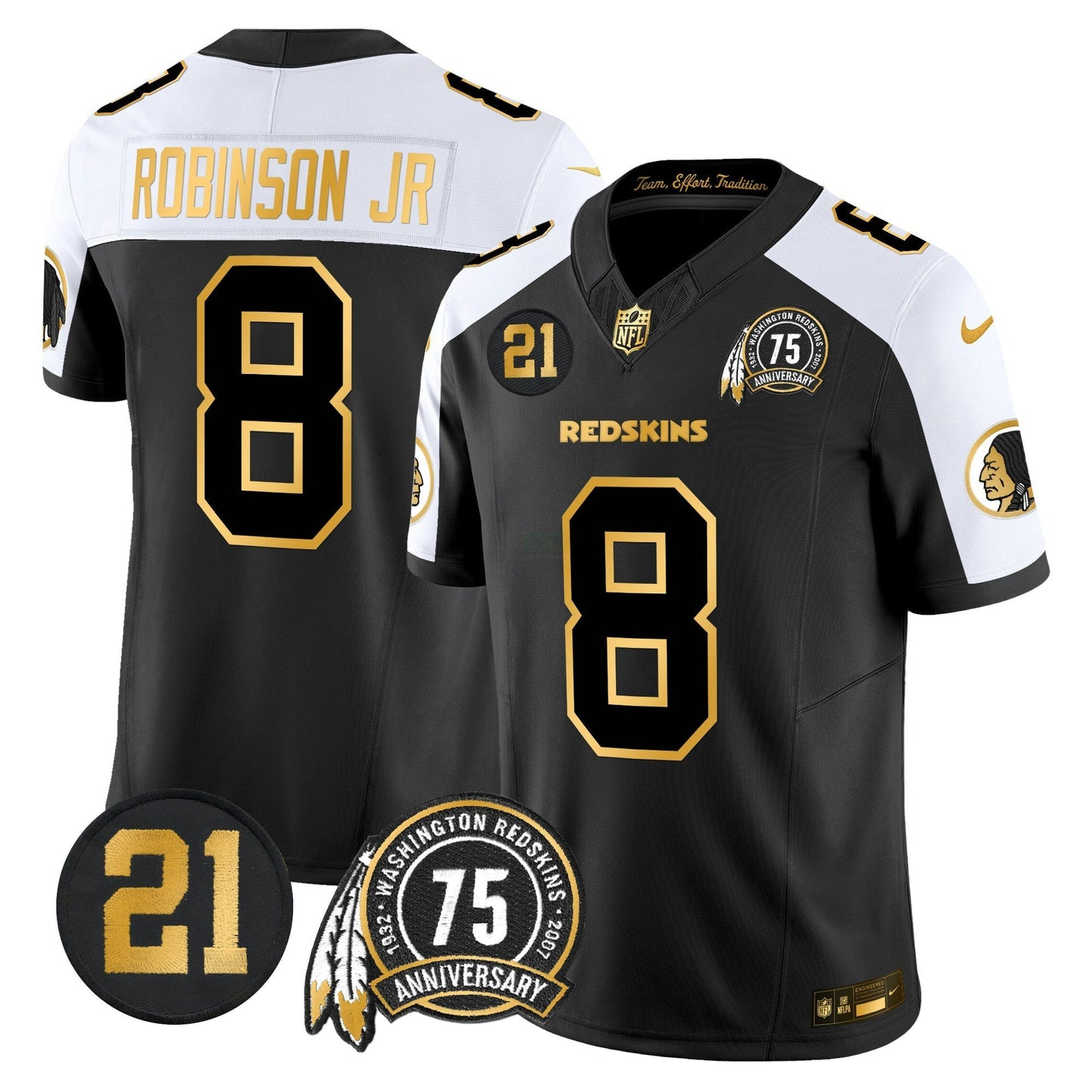 Camisa NFL Washington Commanders Men’s Washington Redskins 75th & Sean Taylor Patch Dourada Vapor Limited Jersey