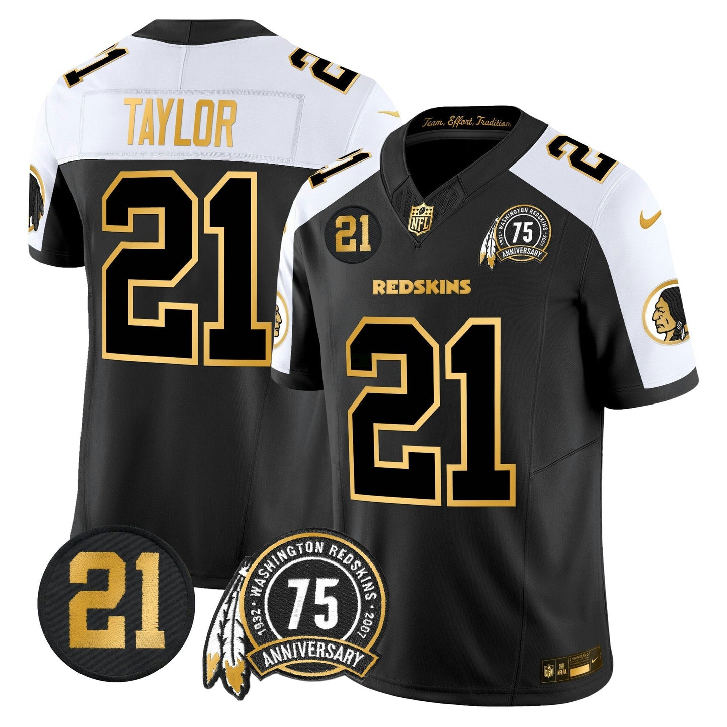 Camisa NFL Washington Commanders Men’s Washington Redskins 75th & Sean Taylor Patch Dourada Vapor Limited Jersey
