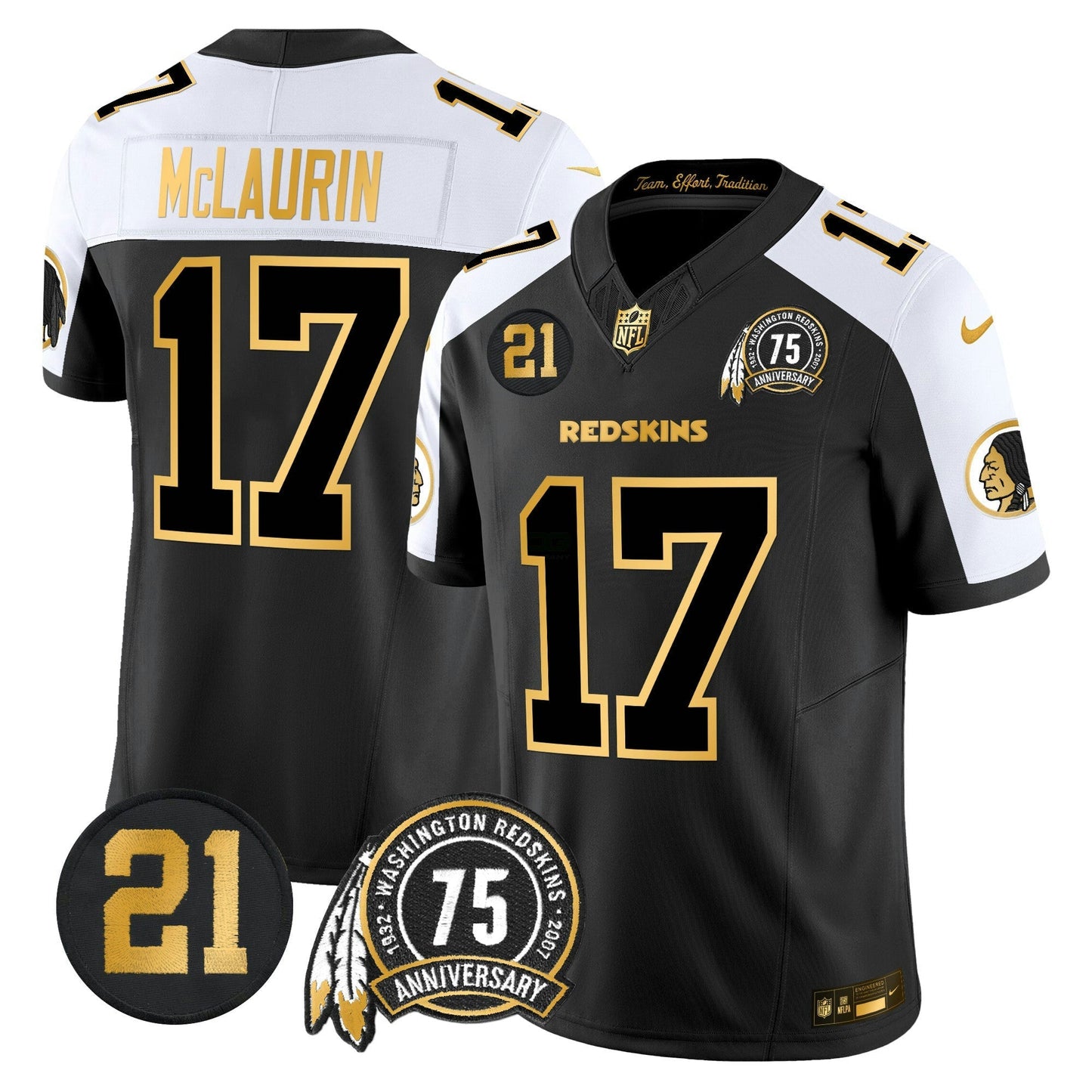Camisa NFL Washington Commanders Men’s Washington Redskins 75th & Sean Taylor Patch Dourada Vapor Limited Jersey