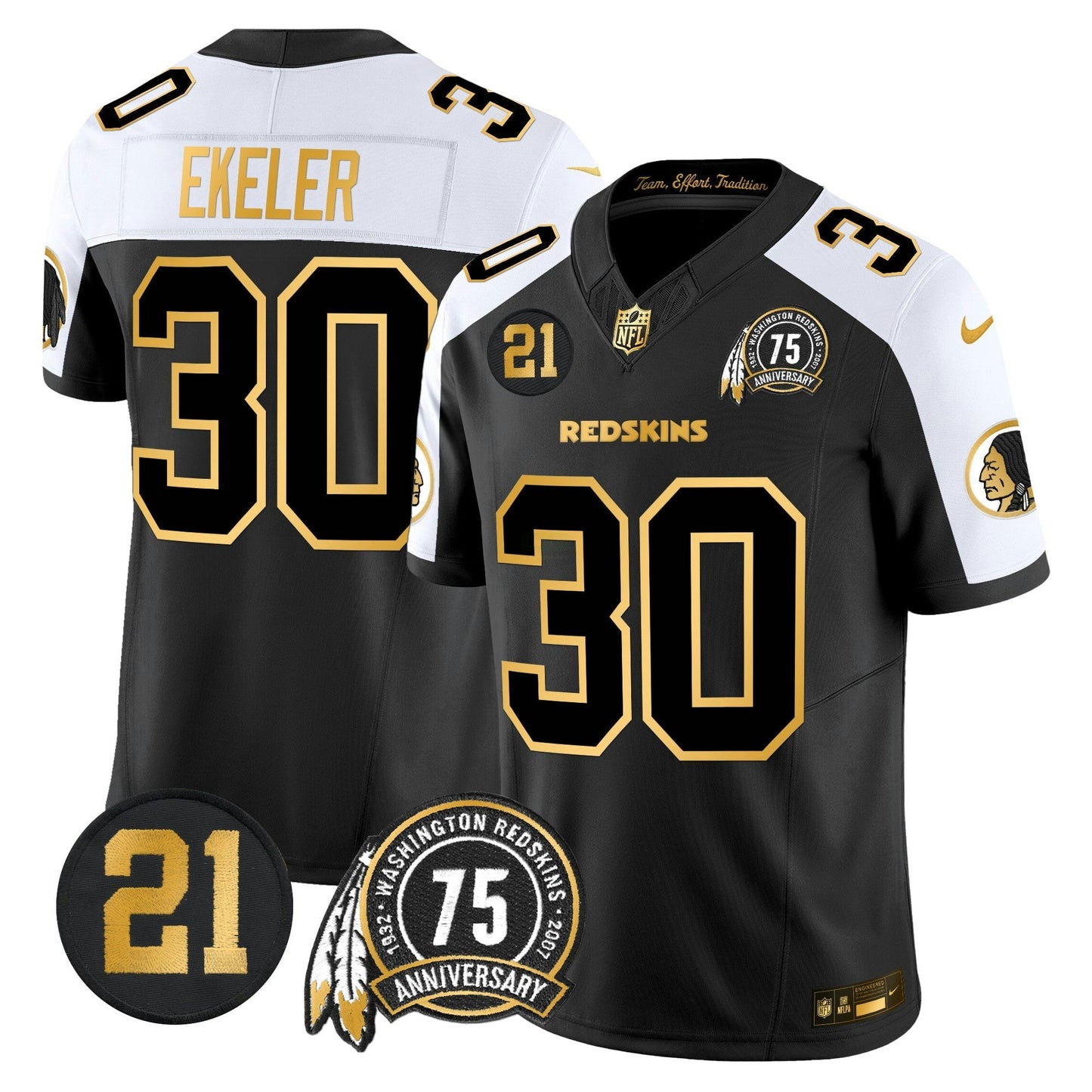 Camisa NFL Washington Commanders Men’s Washington Redskins 75th & Sean Taylor Patch Dourada Vapor Limited Jersey