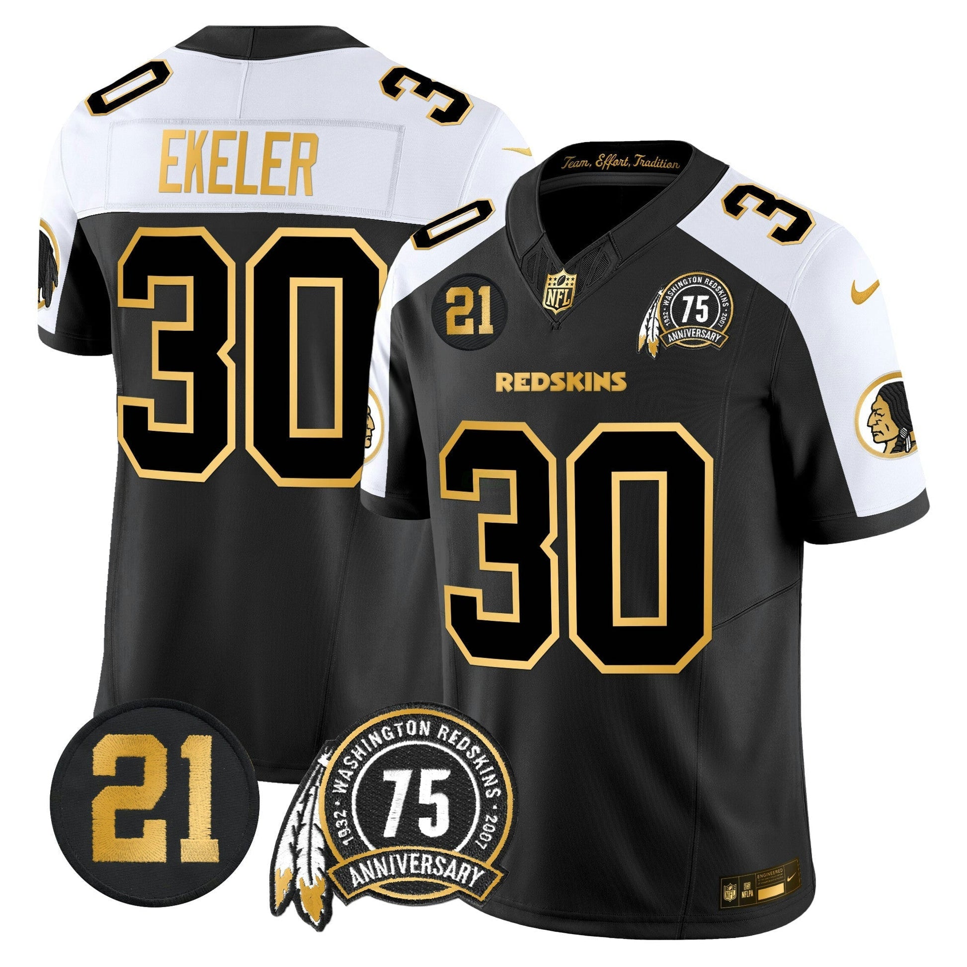 Camisa NFL Washington Commanders Men’s Washington Redskins 75th & Sean Taylor Patch Dourada Vapor Limited Jersey