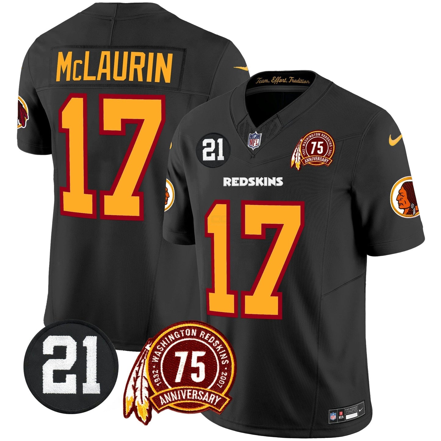 Camisa NFL Washington Commanders Men’s Washington Redskins 75th & Sean Taylor Patch Vapor Limited Jersey