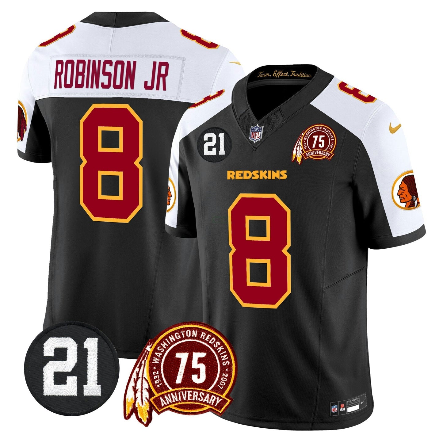 Camisa NFL Washington Commanders Men’s Washington Redskins 75th & Sean Taylor Patch Vapor Limited Jersey V2