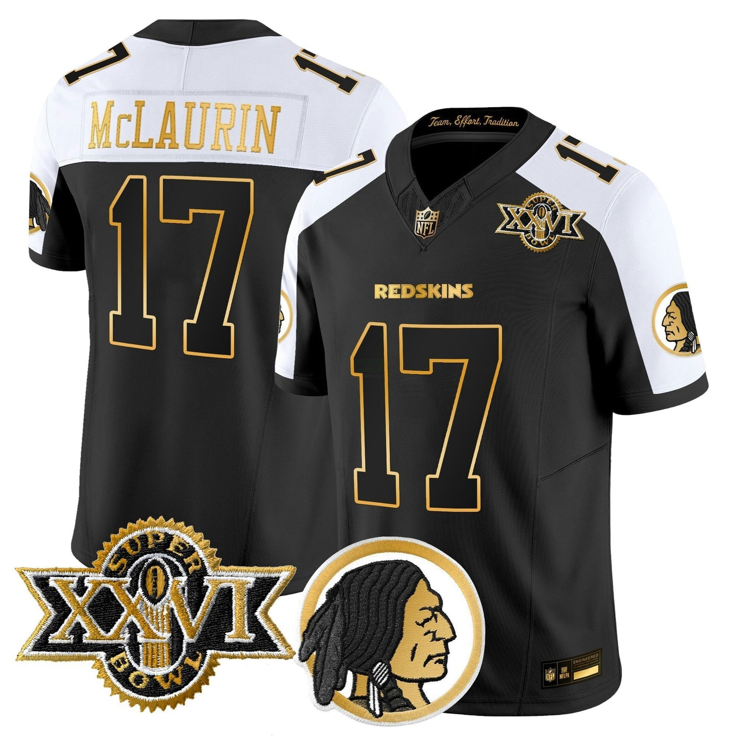 Camisa NFL Washington Commanders Men’s Washington Redskins Throwback 1992 Super Bowl XXVI Patch Dourada Vapor Limited Jersey