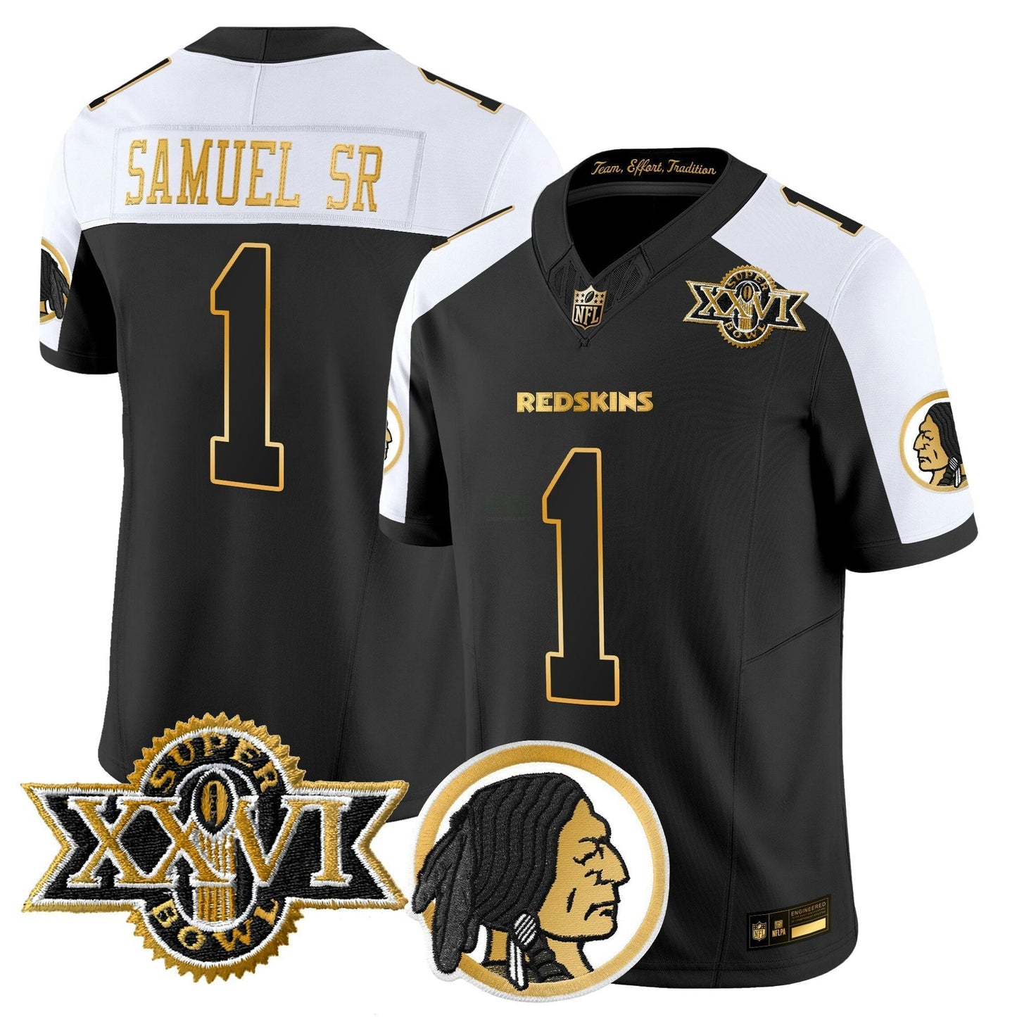 Camisa NFL Washington Commanders Men’s Washington Redskins Throwback 1992 Super Bowl XXVI Patch Dourada Vapor Limited Jersey