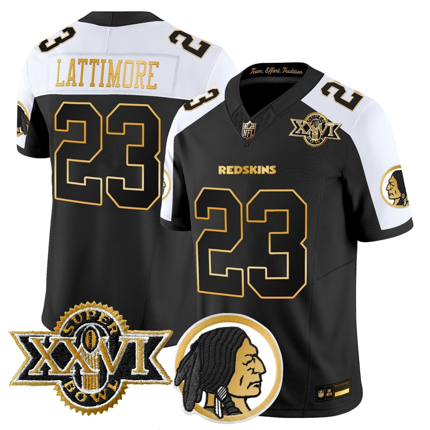 Camisa NFL Washington Commanders Men’s Washington Redskins Throwback 1992 Super Bowl XXVI Patch Dourada Vapor Limited Jersey