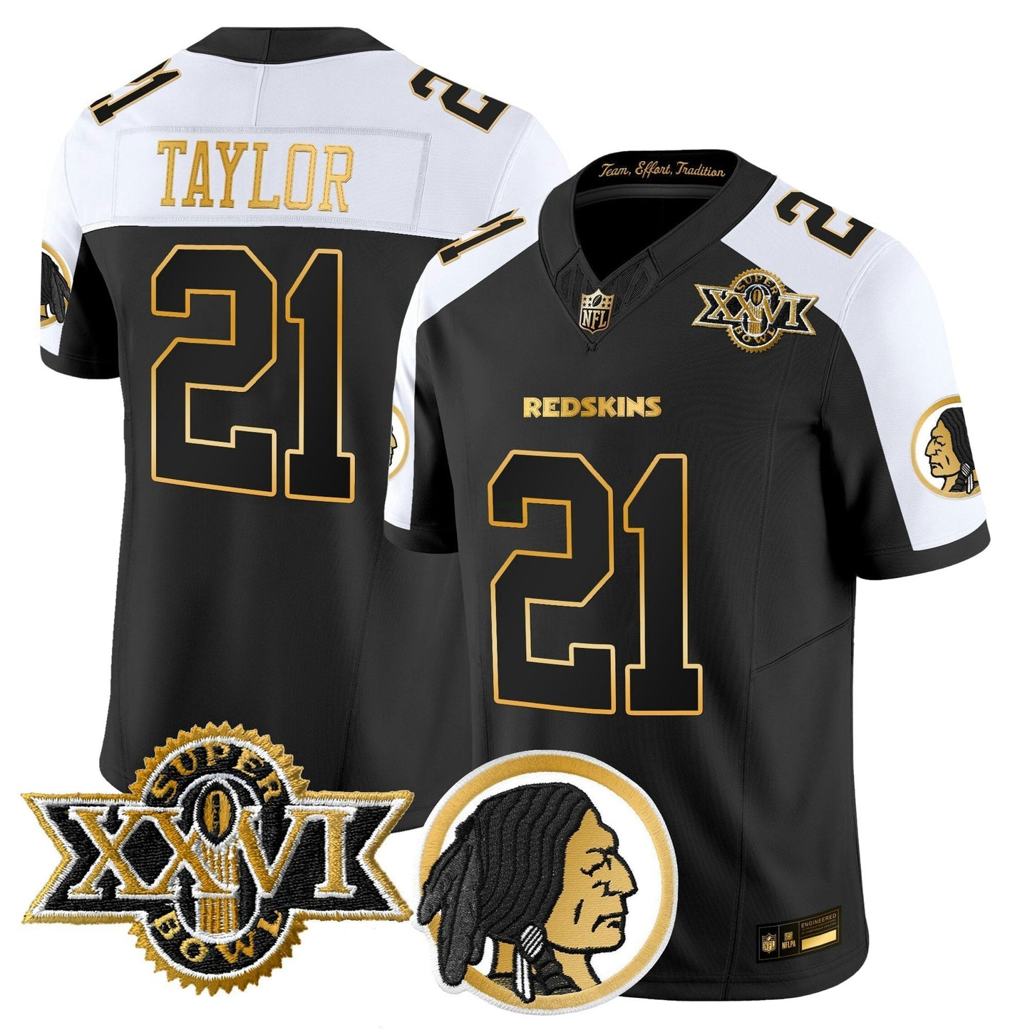 Camisa NFL Washington Commanders Men’s Washington Redskins Throwback 1992 Super Bowl XXVI Patch Dourada Vapor Limited Jersey