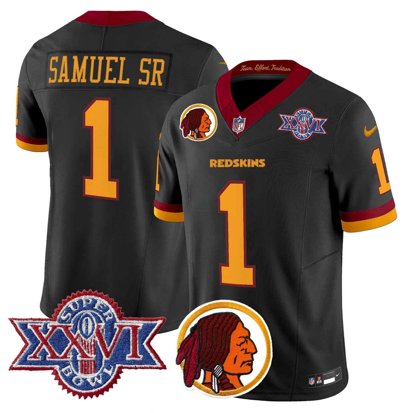 Camisa NFL Washington Commanders Men’s Washington Redskins Throwback 1992 Super Bowl XXVI Patch Vapor Limited Jersey V2