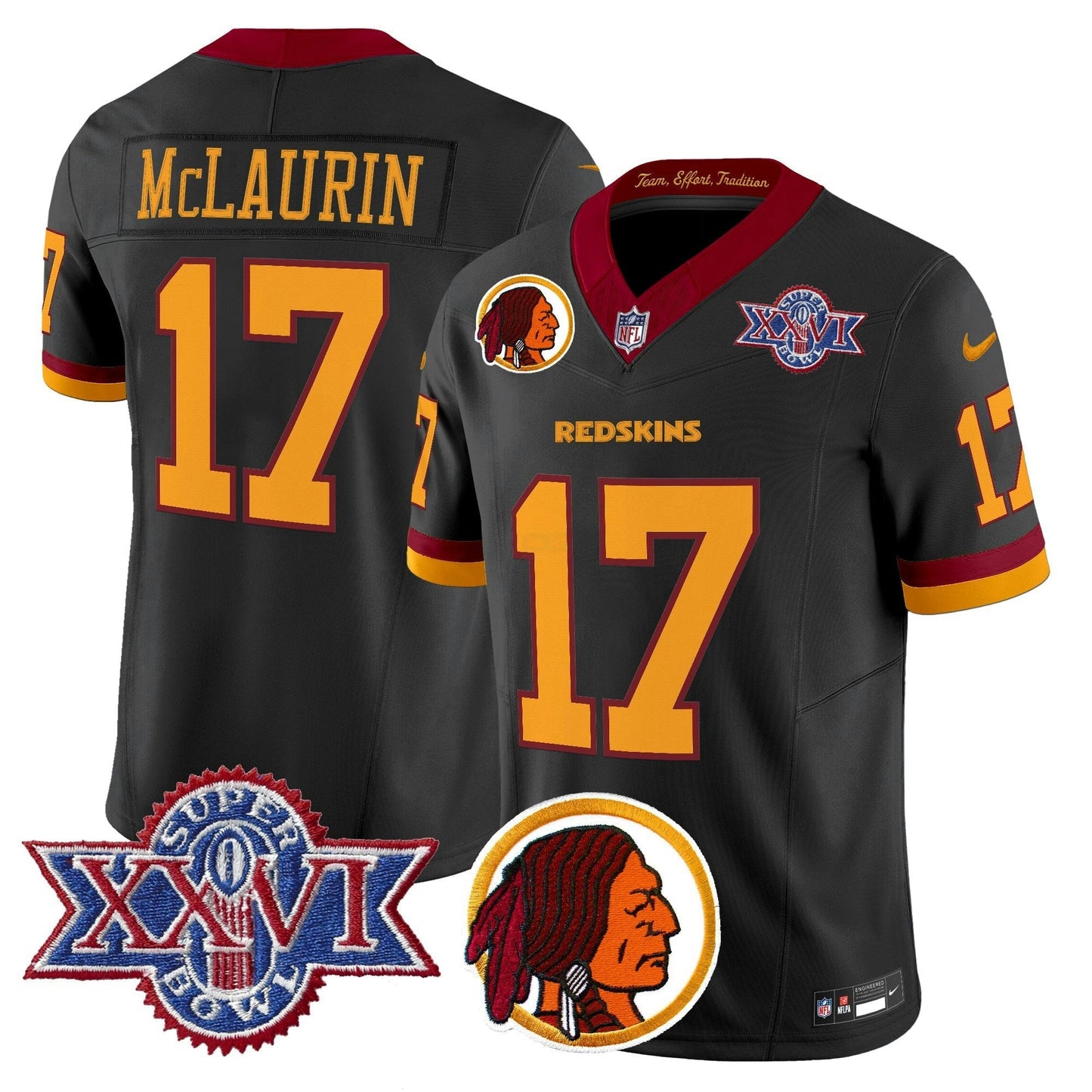 Camisa NFL Washington Commanders Men’s Washington Redskins Throwback 1992 Super Bowl XXVI Patch Vapor Limited Jersey V2