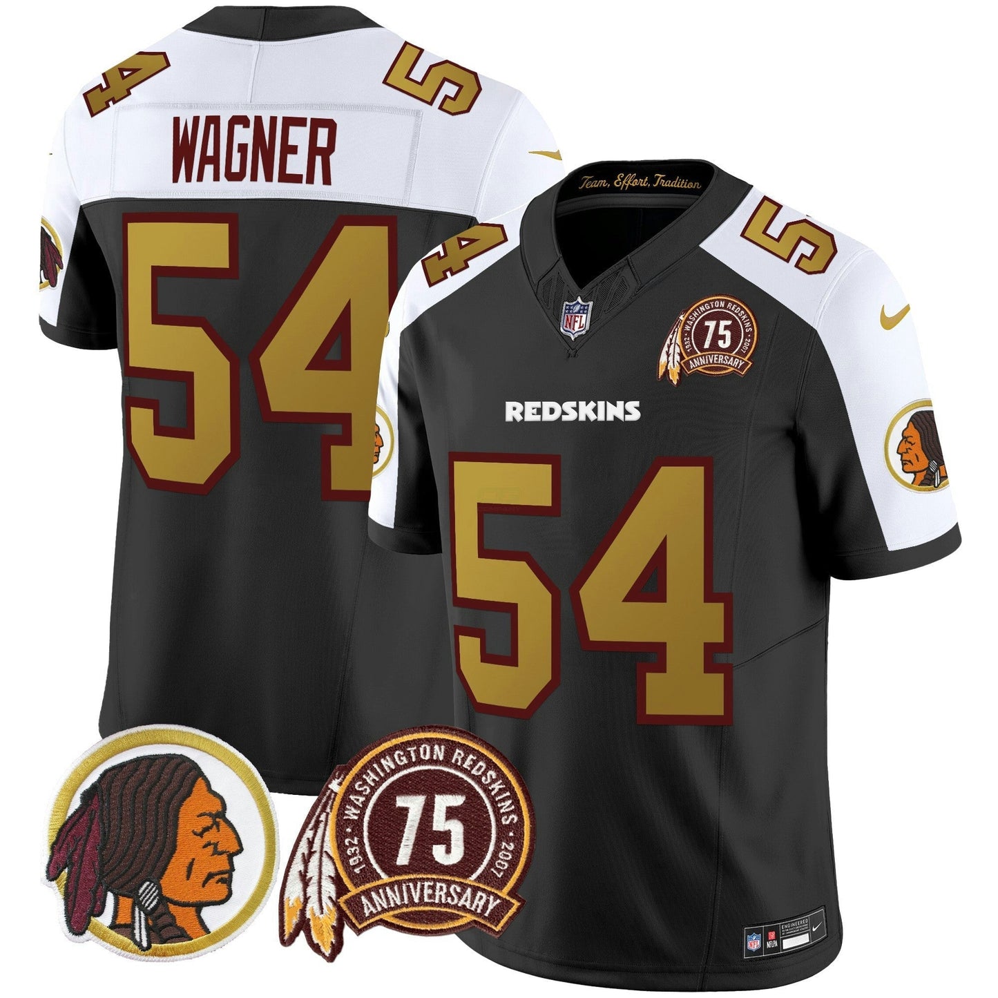 Camisa NFL Washington Commanders Men’s Washington Redskins Throwback 75th Patch Vapor Limited Jersey