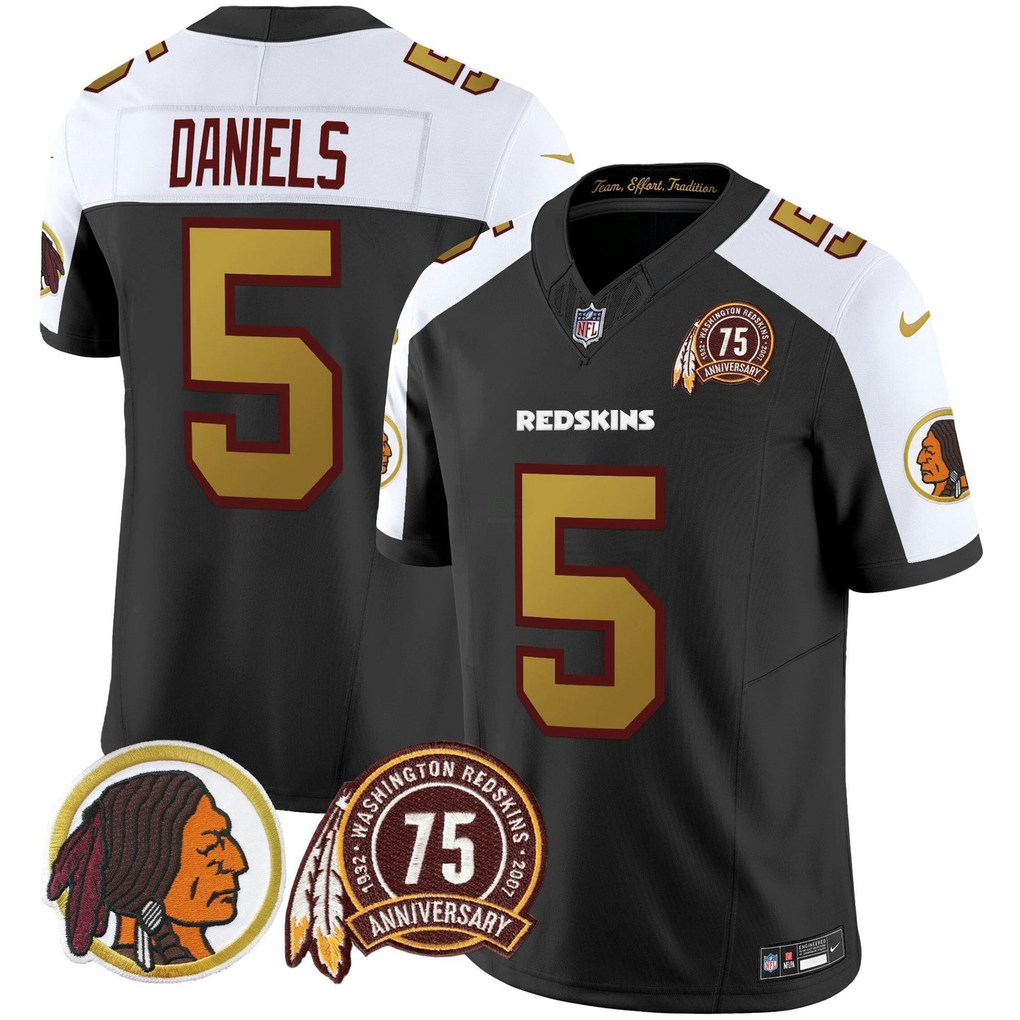 Camisa NFL Washington Commanders Men’s Washington Redskins Throwback 75th Patch Vapor Limited Jersey