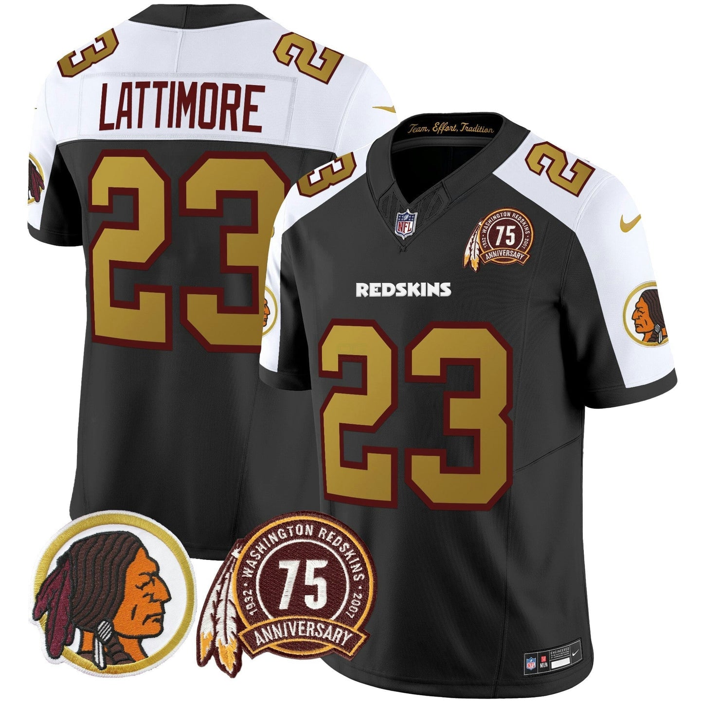 Camisa NFL Washington Commanders Men’s Washington Redskins Throwback 75th Patch Vapor Limited Jersey