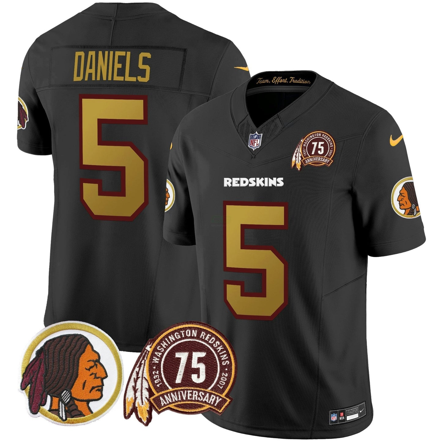 Camisa NFL Washington Commanders Men’s Washington Redskins Throwback 75th Patch Vapor Limited Jersey