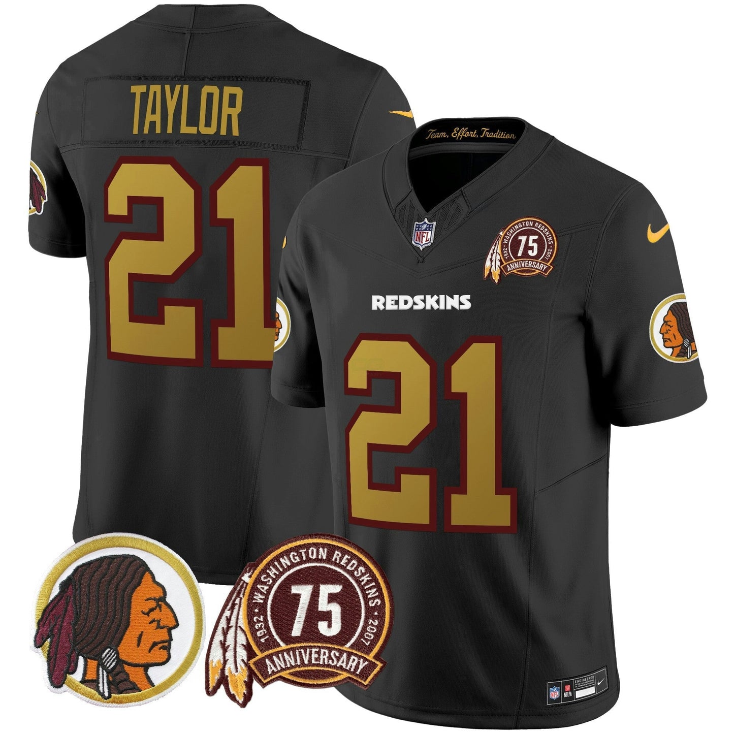 Camisa NFL Washington Commanders Men’s Washington Redskins Throwback 75th Patch Vapor Limited Jersey