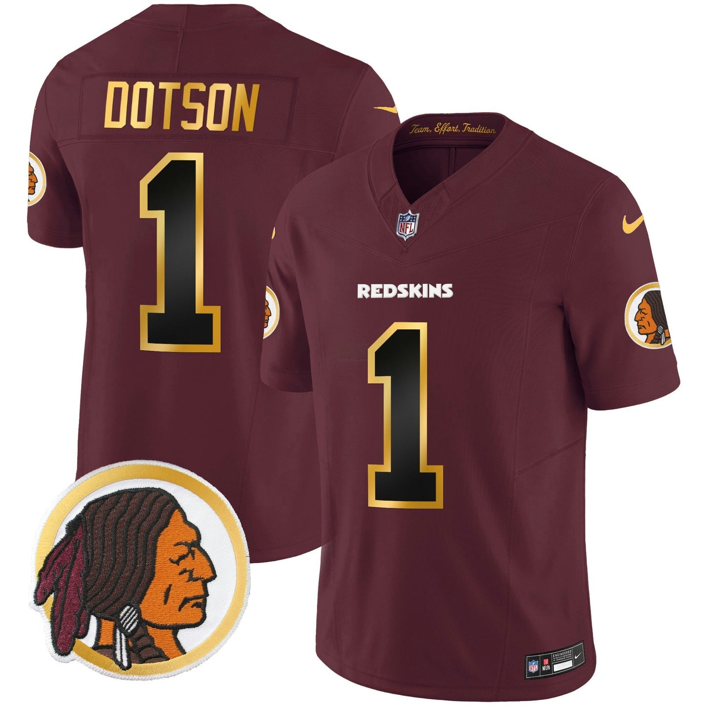 Camisa NFL Washington Commanders Men’s Washington Redskins Throwback Vapor Dourada Trim Jersey