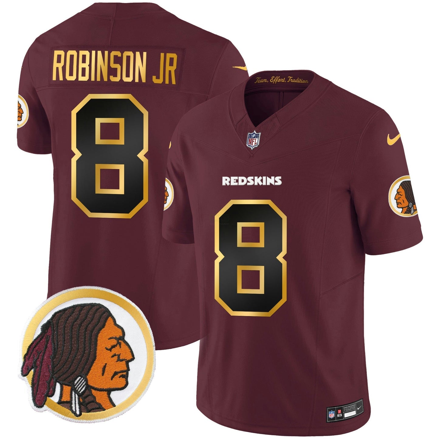 Camisa NFL Washington Commanders Men’s Washington Redskins Throwback Vapor Dourada Trim Jersey