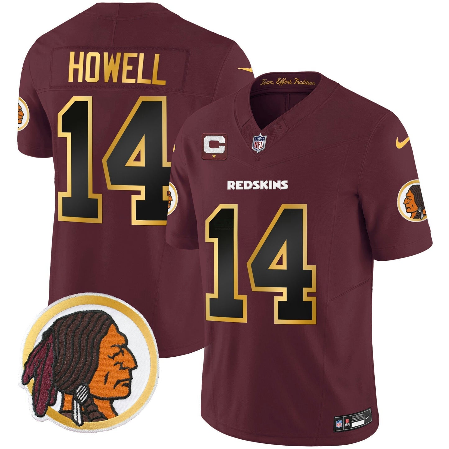 Camisa NFL Washington Commanders Men’s Washington Redskins Throwback Vapor Dourada Trim Jersey