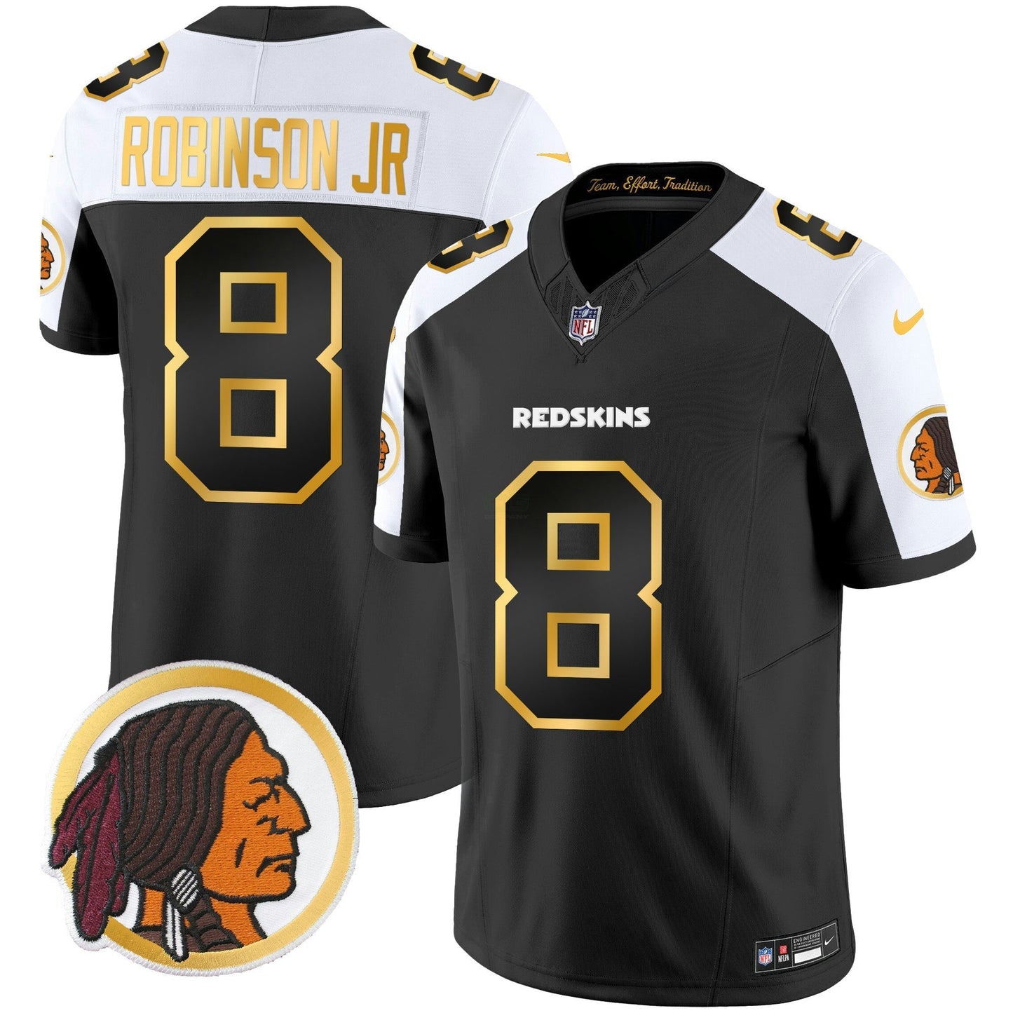 Camisa NFL Washington Commanders Men’s Washington Redskins Throwback Vapor Dourada Trim Jersey