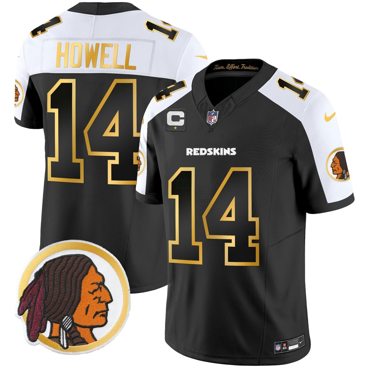 Camisa NFL Washington Commanders Men’s Washington Redskins Throwback Vapor Dourada Trim Jersey