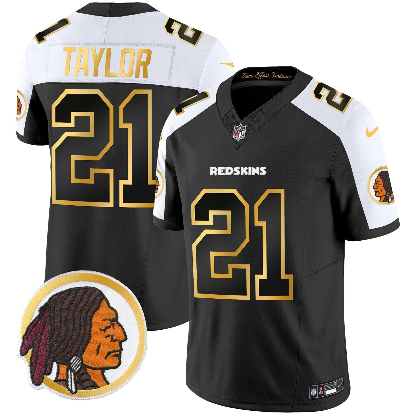 Camisa NFL Washington Commanders Men’s Washington Redskins Throwback Vapor Dourada Trim Jersey