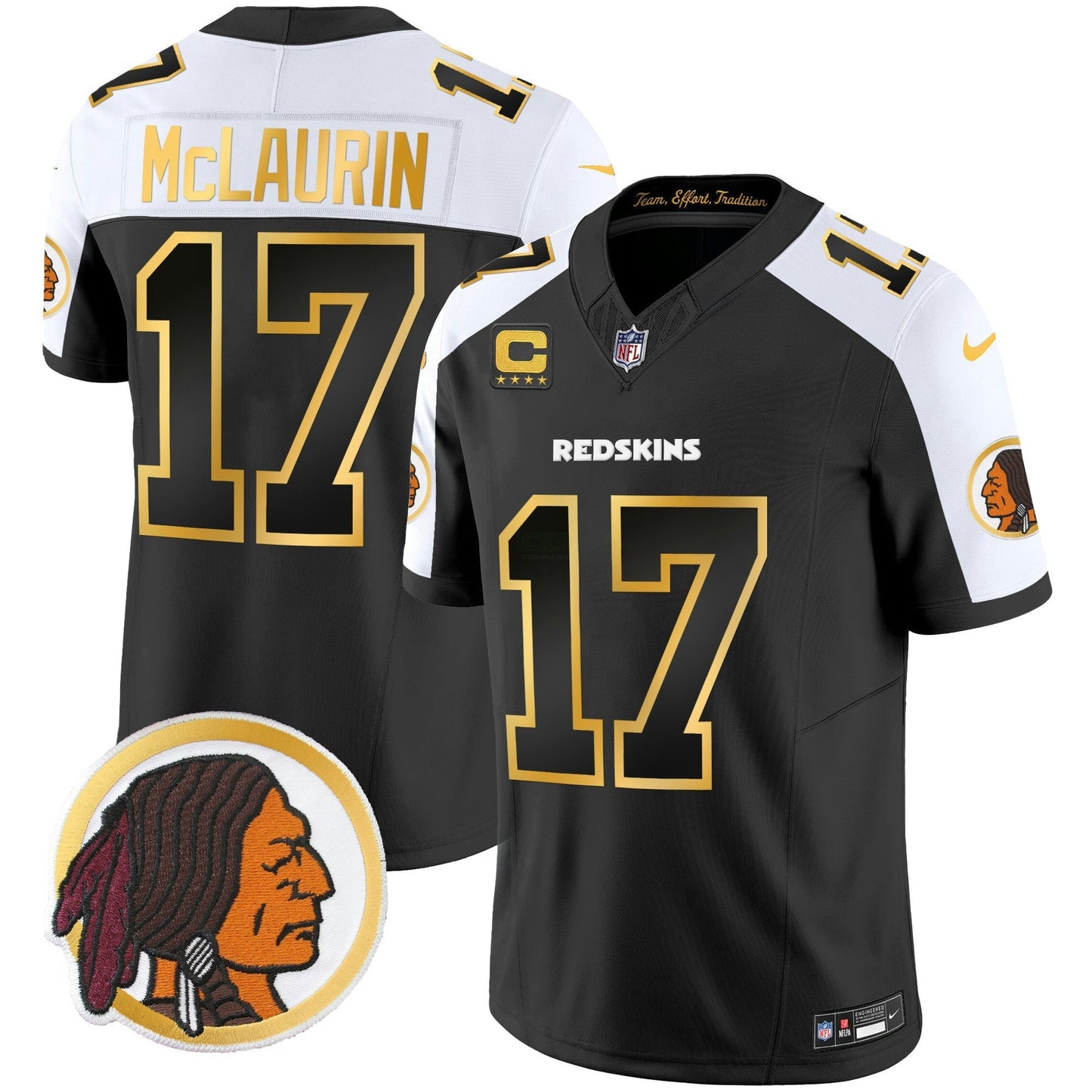 Camisa NFL Washington Commanders Men’s Washington Redskins Throwback Vapor Dourada Trim Jersey