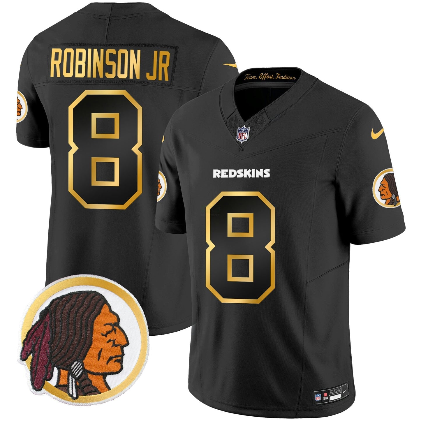 Camisa NFL Washington Commanders Men’s Washington Redskins Throwback Vapor Dourada Trim Jersey