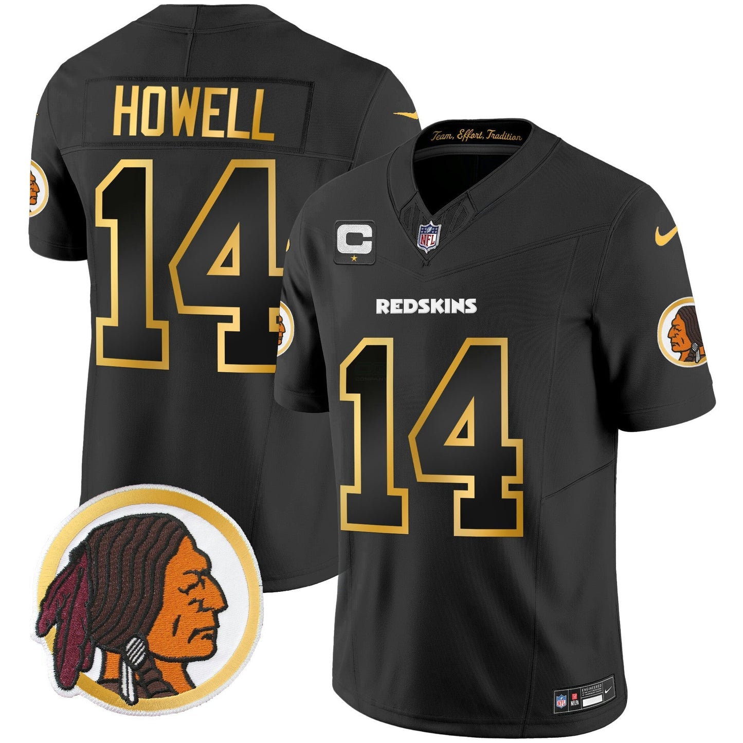 Camisa NFL Washington Commanders Men’s Washington Redskins Throwback Vapor Dourada Trim Jersey