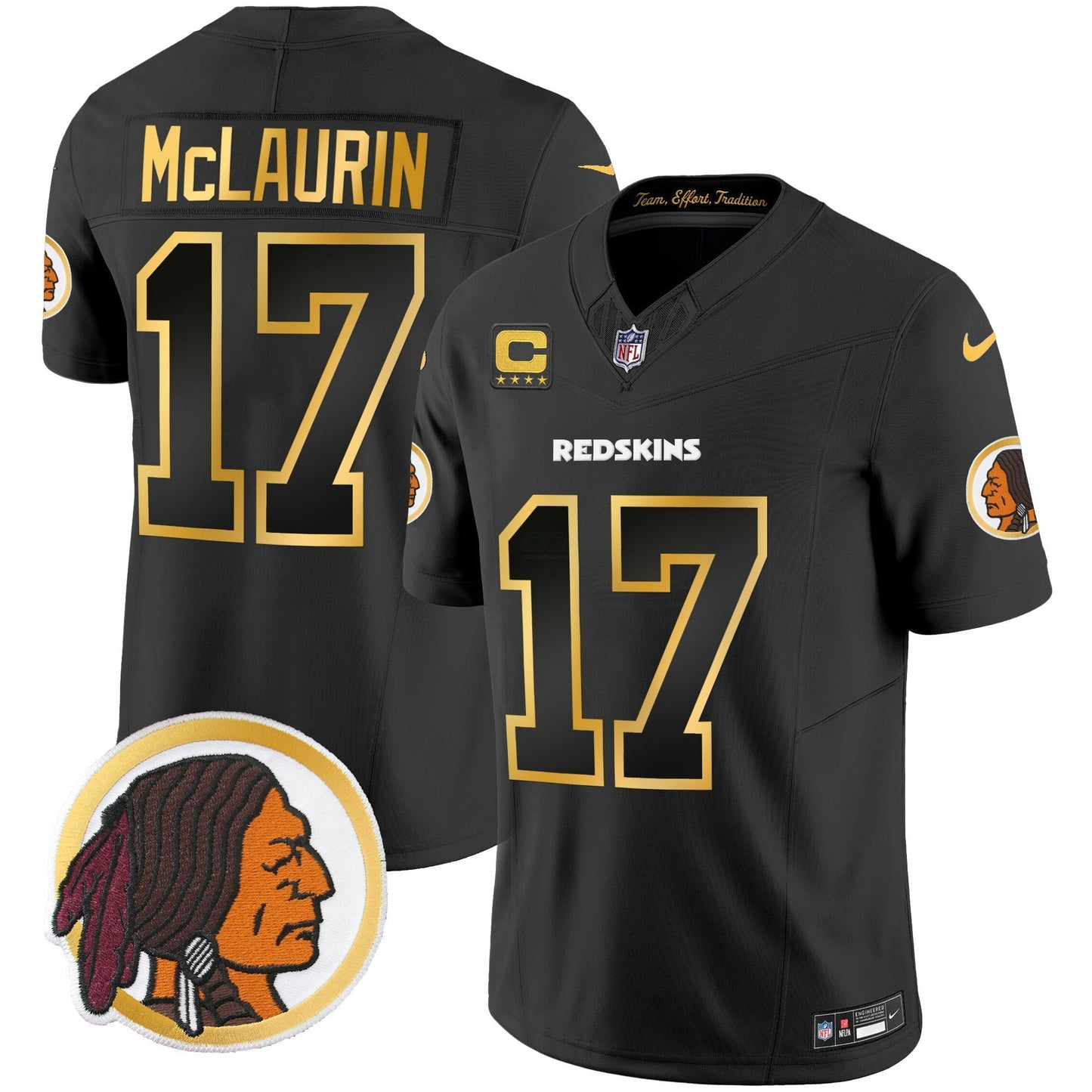 Camisa NFL Washington Commanders Men’s Washington Redskins Throwback Vapor Dourada Trim Jersey