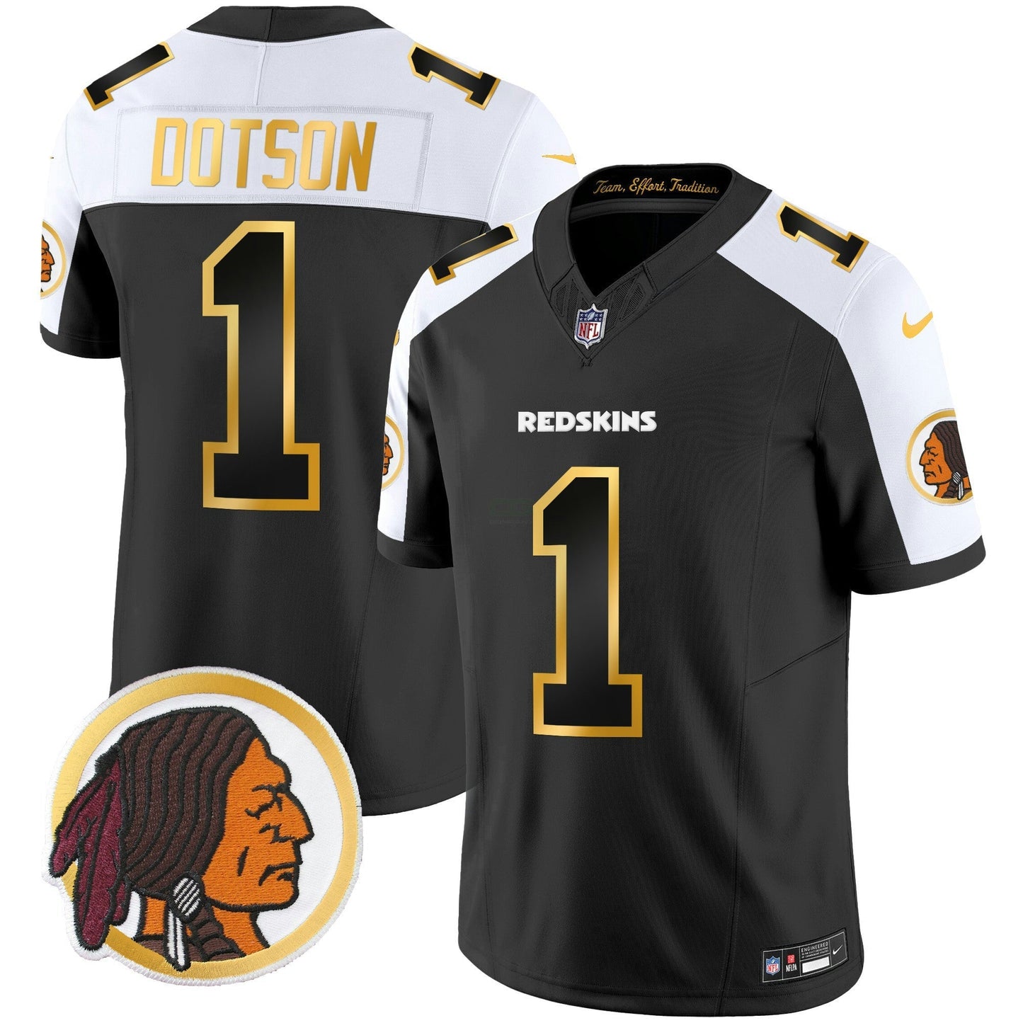 Camisa NFL Washington Commanders Men’s Washington Redskins Throwback Vapor Dourada Trim Jersey