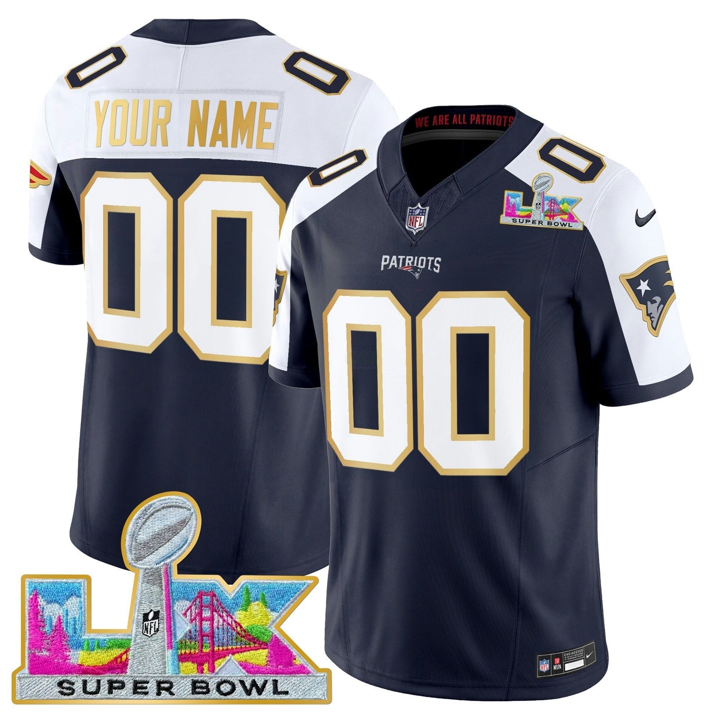 Camisa NFL New England Super Bowl LX Dourada Trim Vapor Limited Jersey