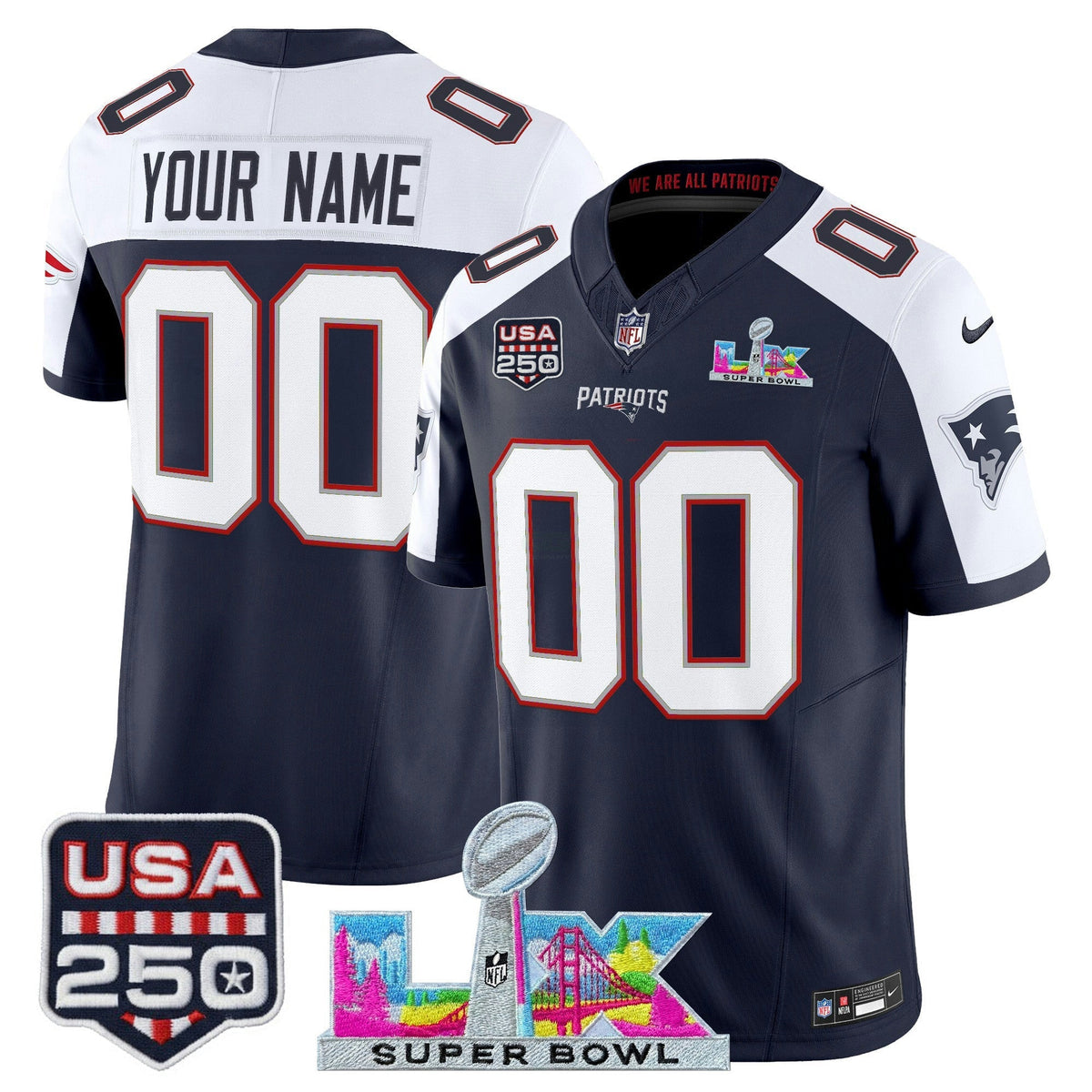 Camisa NFL New England “Super Bowl LX & United States 250th Anniversary Patch” Vapor Limited Jersey