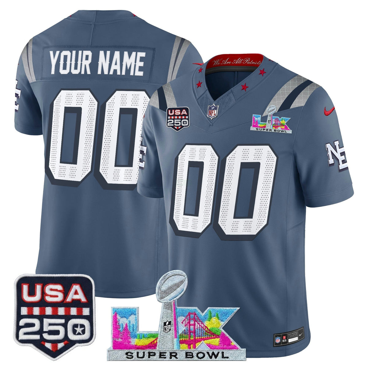 Camisa NFL New England “Super Bowl LX & United States 250th Anniversary Patch” Vapor Limited Jersey