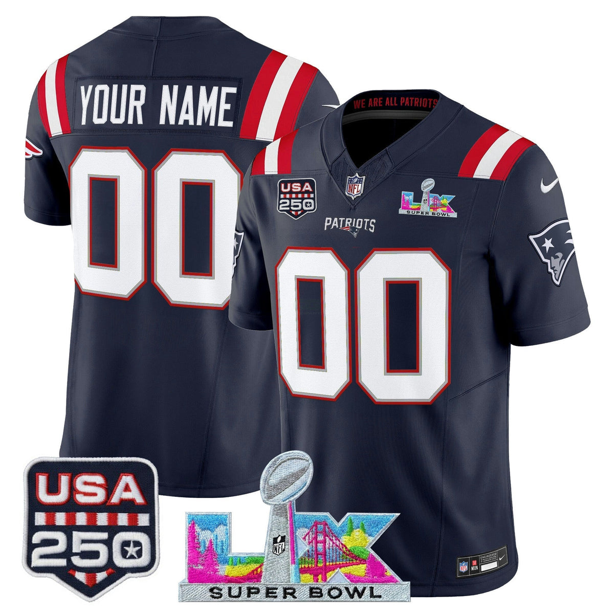 Camisa NFL New England “Super Bowl LX & United States 250th Anniversary Patch” Vapor Limited Jersey