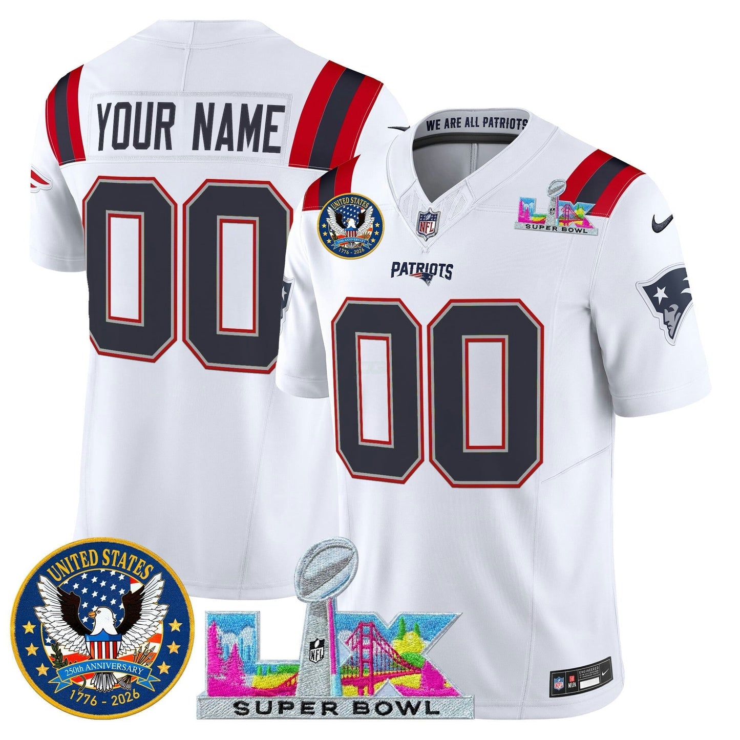 Camisa NFL New England “Super Bowl LX & United States 250th Patch” Vapor Limited Jersey
